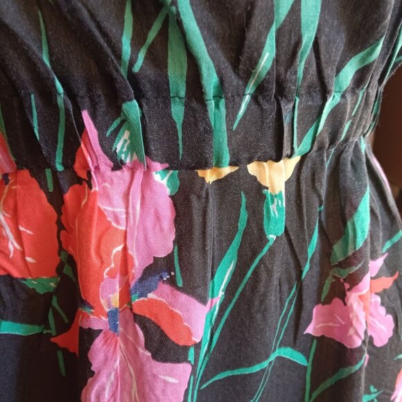 Medium Vintage 70's Sears Floral Halter Dress Elastic Waist Tie Back Flowers - Picture 7 of 9